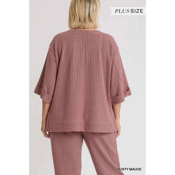 NEW UMGEE ribbed knit high low top plus in dusty mauve - Picture 2 of 2